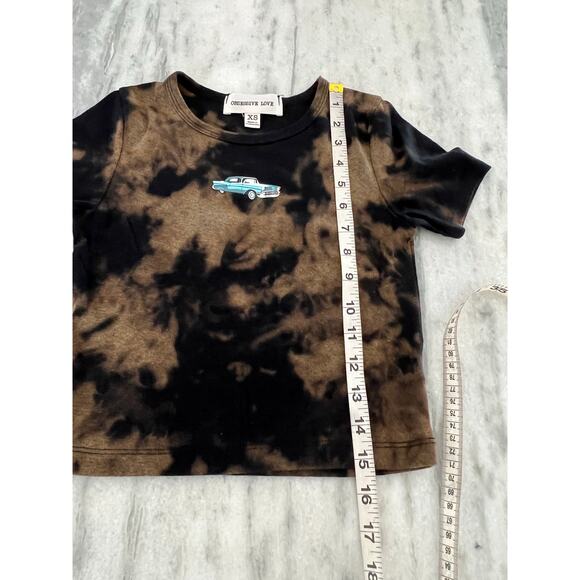 Obsessive Love Retro Crop Top Tee Car Size XS Grunge Bleach Acid Wash Y2K Vibe - Picture 9 of 9